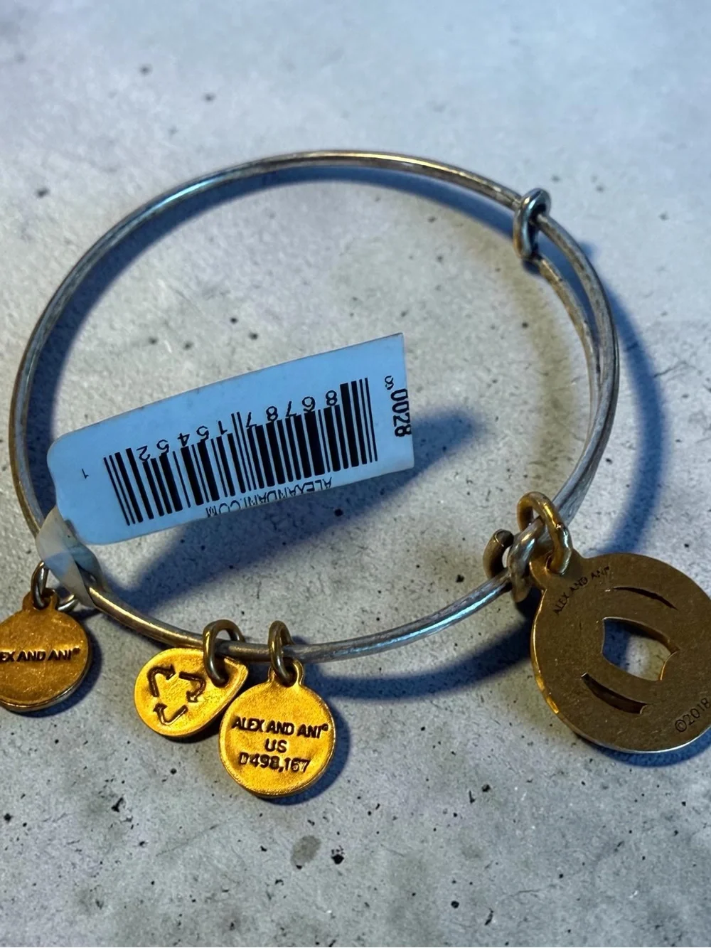 Alex and Ani Two-Tone Expandable Bangle with Q Initial Disc NWT